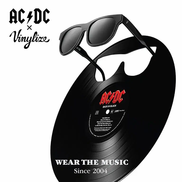 Vinylize ACDC sunglass cut from ACDC Back in Black vinyl record
