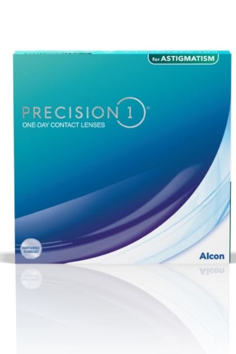 Box of 90 daily contact lenses for astigmatism Alcon Precision 1 brand
