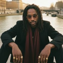 Model on boat in the middle of a Paris river wearing French Retro sunglasses